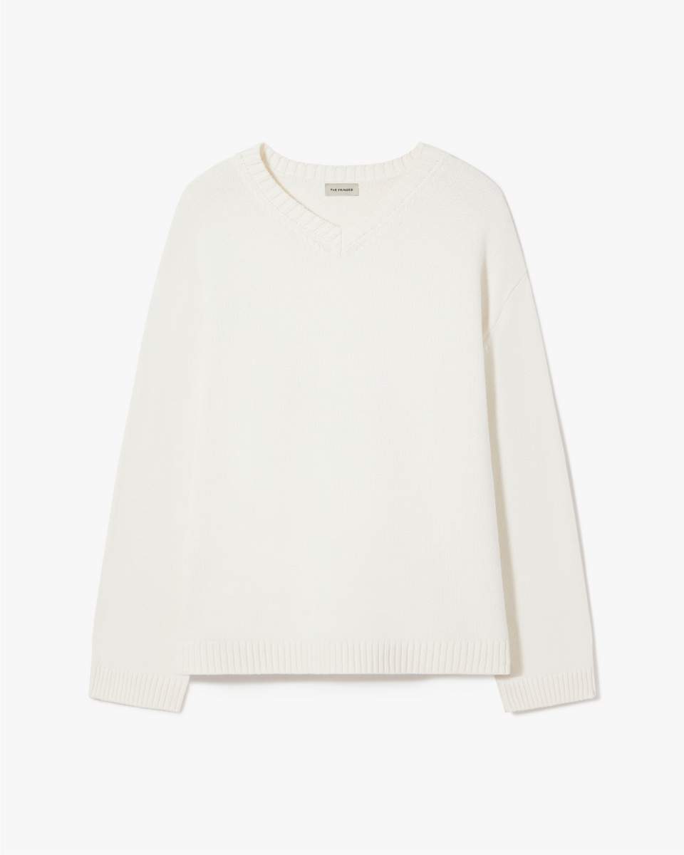 meer. 【V-cut fringe pullover】 V-Neck Cotton Knit Sweater – The Fringes